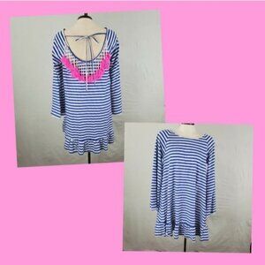 Philosophy stripe feather boho beaded ruffle dress women's size large